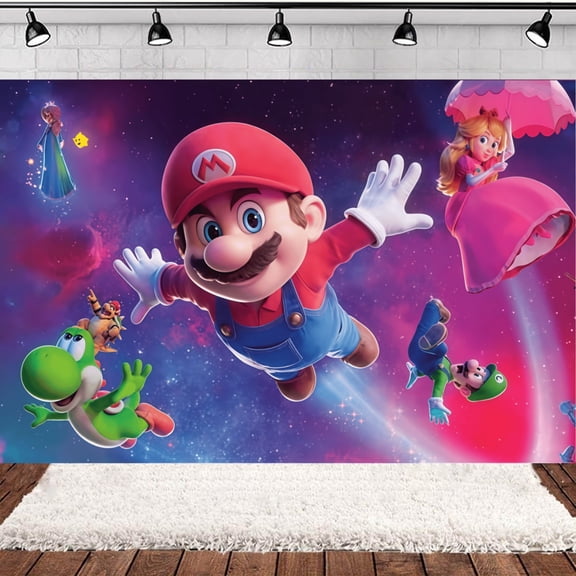 Mario Galaxy Birthday Anime Theme Backdrops Banner Birthday Party Decor Supplies,5.9x3.6ft party decorations for girls and kids
