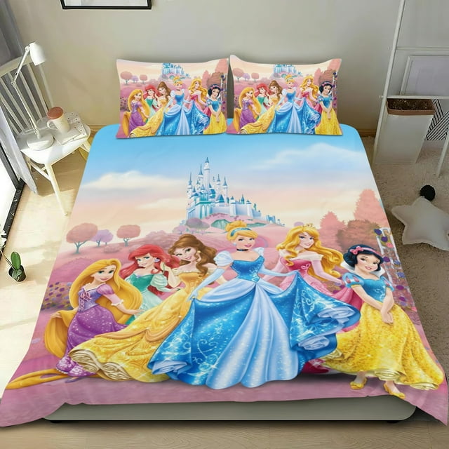 Princesa de Disney Conjunto de sábanas temático, trío de piezas, cómodo y amigable con la piel, diseño único, regalo de decoración para el hogar para familiares, amigos y fans, 90 cm * 190 cm