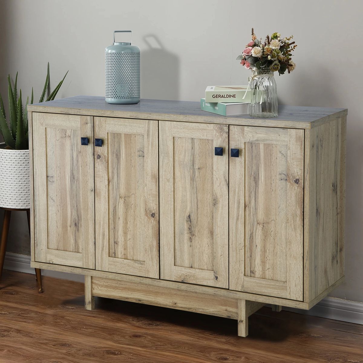 FC Design 62 W Freestanding Buffet Table Sideboard with Two Storage Cabinet in Distressed Grey Finish