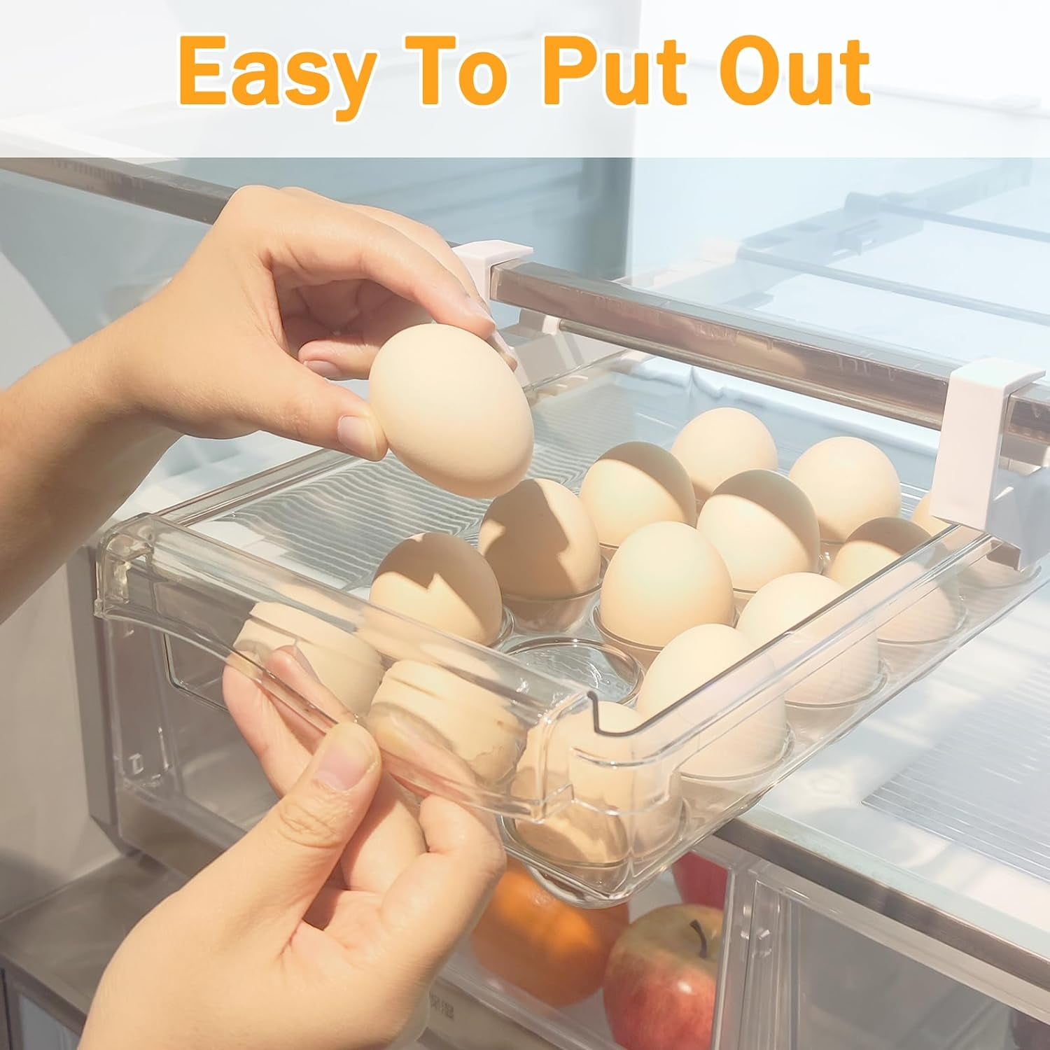 Fridge Drawer Organizer, Adjustable Refrigerator Drawers for Fruit and Vegetable, Pull Out with Handle, Shelf Holder Storage Box, Fit for Fridge Shelf Under 1.1"