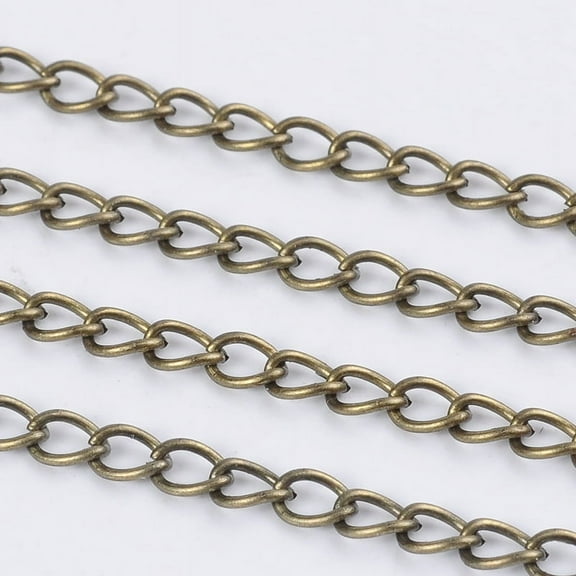 Iron Twisted Chains Curb Chains Unwelded with Spool Bronze 5x3.5x0.8mm about 328.08 Feet(100m)/roll