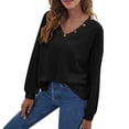 thumbnail image 1 of Cárdigan holgado de punto de color puro, manga larga, para otoño e invierno: negro, talla L, cuello en V y botones, 1 of 6