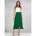 thumbnail image 4 of Womens One-Piece Wrap Tie Waist Solid Color Irregular Hem Chiffon Midi Skirt Elegant Flowy Dark Green M, 4 of 8