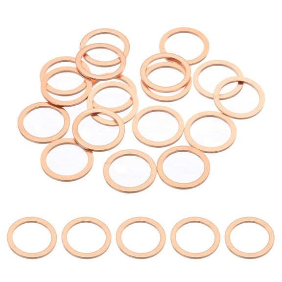 18PCS M12 Copper Washers, M12x15x1mm Copper Crush Washer Metric Flat Washers Sealing Washers Assortment Kit Oil Drain Plug Gasket Ring for Automotive Battery Vehicles Screws Bolt