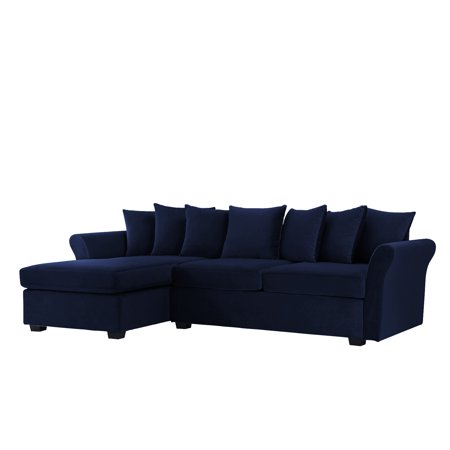 Large Velvet Sectional Sofa L Shape Couch With Extra Wide Chaise Large Velvet Sectional Sofa L Shape Couch With Extra Wide Chaise Lounge Navy