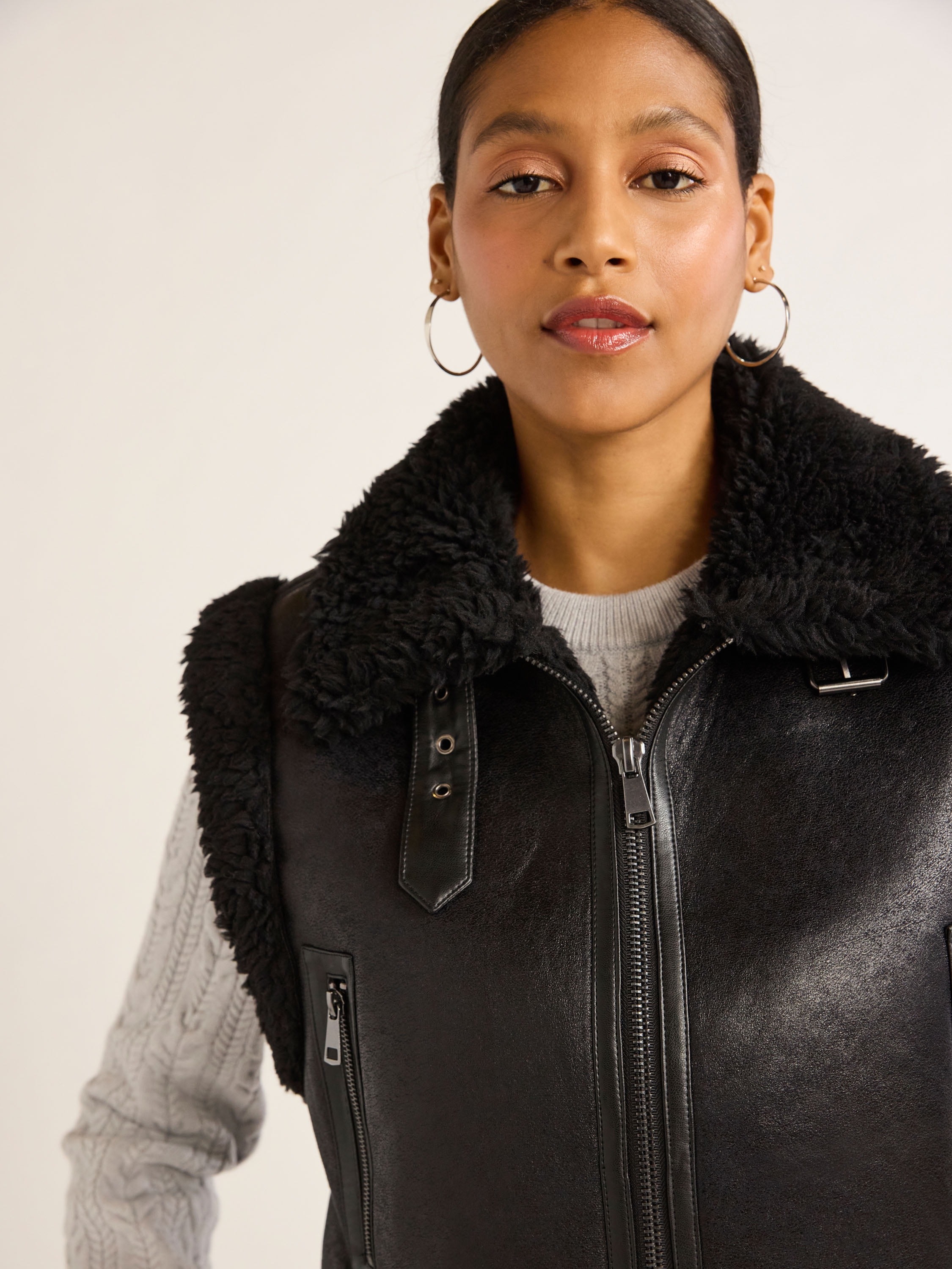 Scoop Women's Faux Suede Zip Vest with Faux Shearling Lining Scoop Women's Faux Suede Zip Vest with Faux Shearling Lining