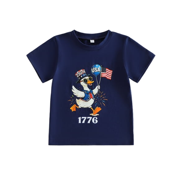 BemeyourBBs Kids Toddler Baby Boy Girl 4th of July T Shirts Outfit Patriot 250th Independent Day Shirts Clothes Duck Holding American Flag Print T Shirts Kids Summer Casual Pullover Tee Shirt Tops