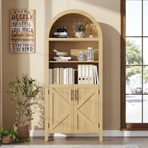 5-Tier Arched Bookcase with Doors, Modern Bookshelf Storage Cabinet, Open Display Shelf, for Home Office Living Room, Natural