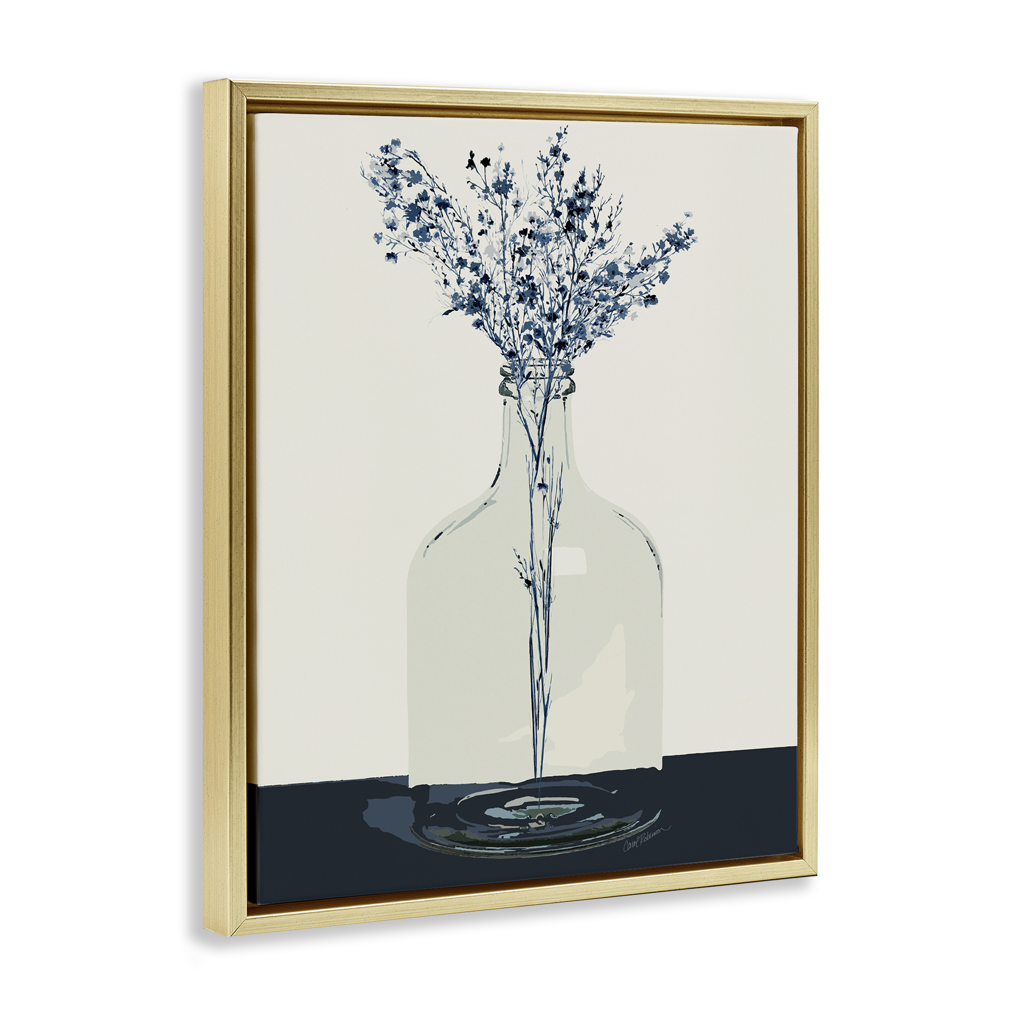 Stupell Industries Wildflowers in Glass Vase Plants & Flowers Painting Gold Floater Framed Canvas Art Print Wall Art, 25 x 31