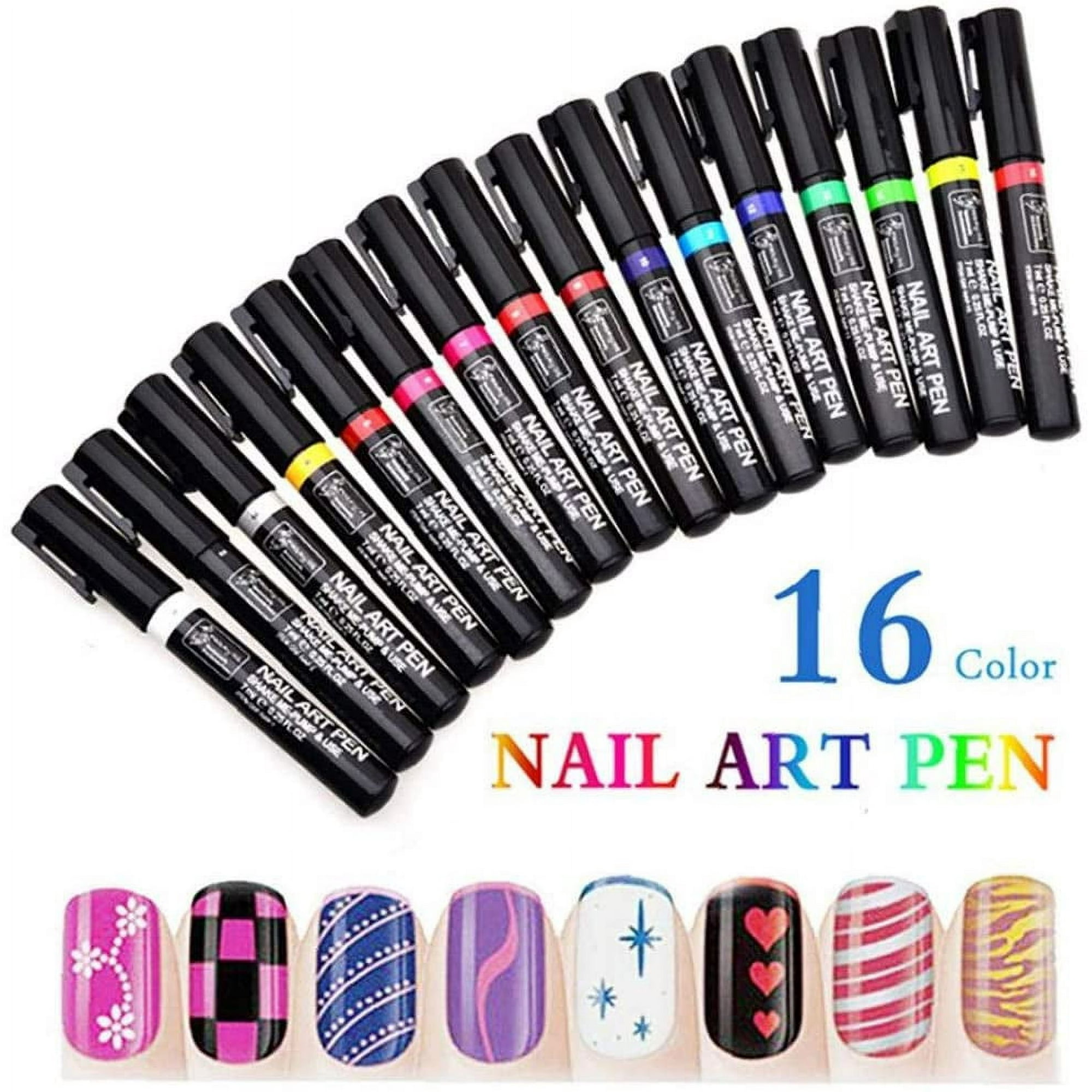 16Pcs Nail Art Pen Painting Kit Drawing Dotting Nail Polish Pen 3D