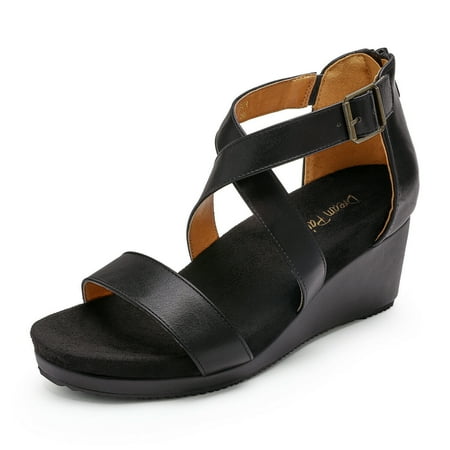 

Women Platform Wedge Sandals Open Toe Ankle Strap Back Zipper Casual Sandals
