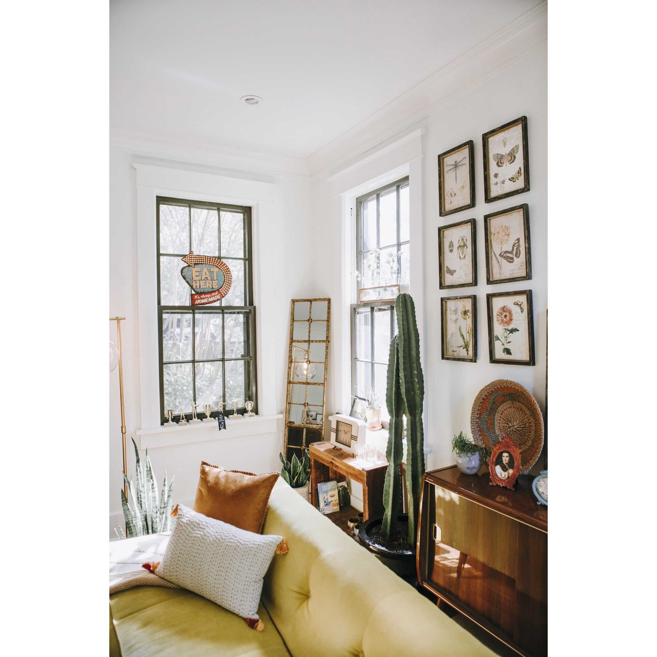 Creative Co-Op Distressed Rectangle Metal Framed Windowpane Wall Mirror, Gold