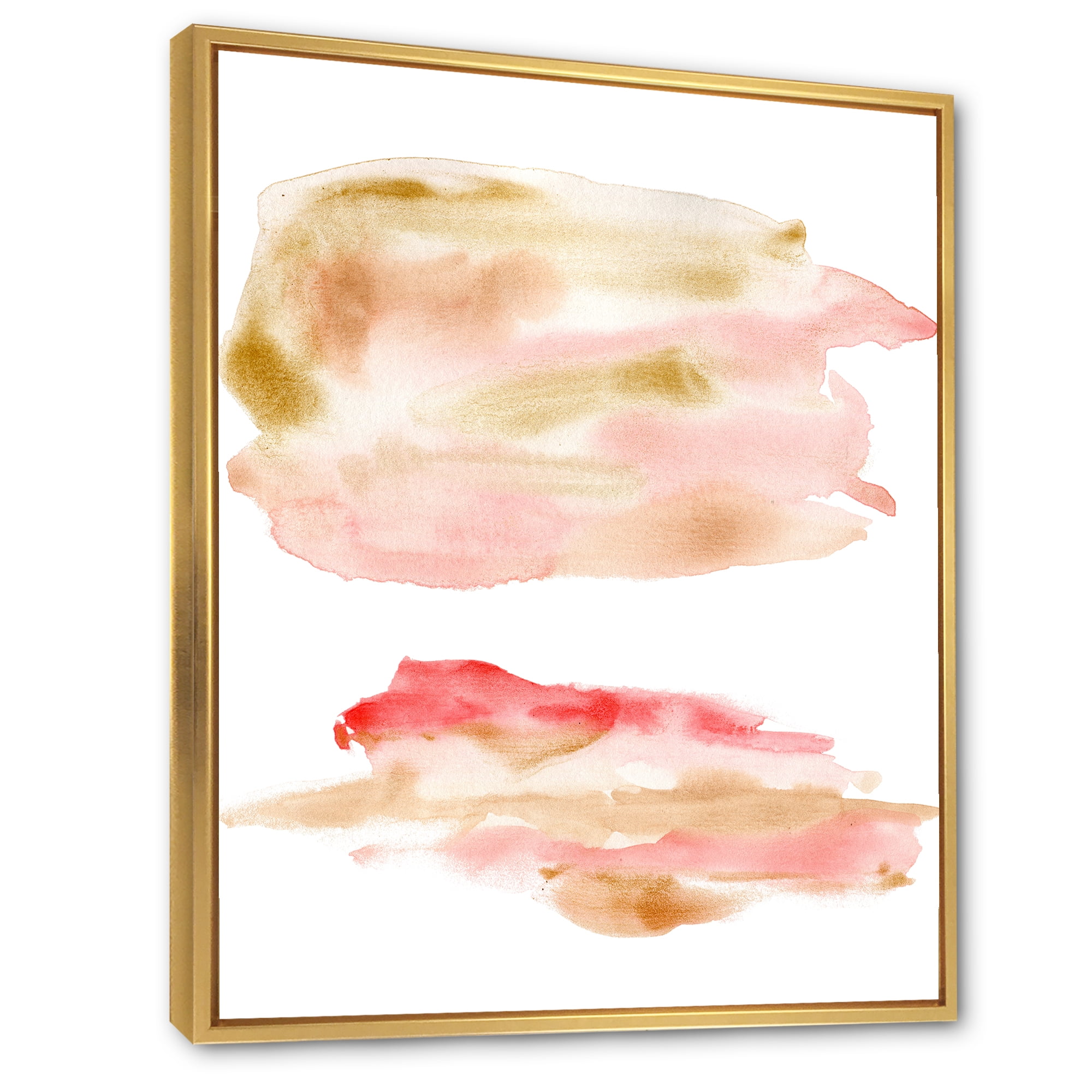 Designart 'Abstract Clouds Set With Pink Gold Beige and Red' Modern Framed Canvas Wall Art Print