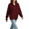thumbnail image 7 of Womens Knit Mock Neck Sweater Solid Color Loose Fit Long Sleeve Button Up Pullover Tops for Fall Winter, 7 of 7