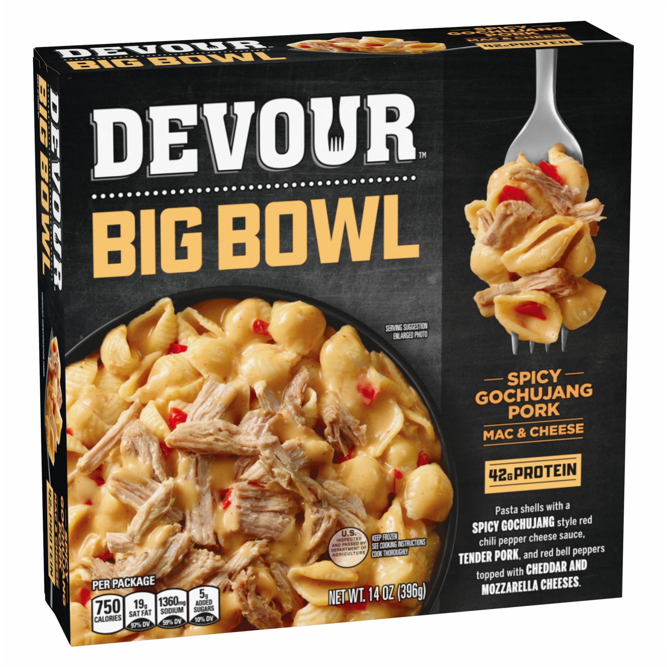 Devour Big Bowl Spicy Gochujang Pork Mac & Cheese, 14 oz Box