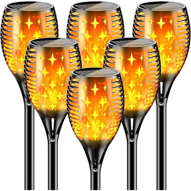43'' Large Solar Torch Light Flickering Flames, Waterproof Outdoor Decoration Light for Yard Driveway, 6 Pack