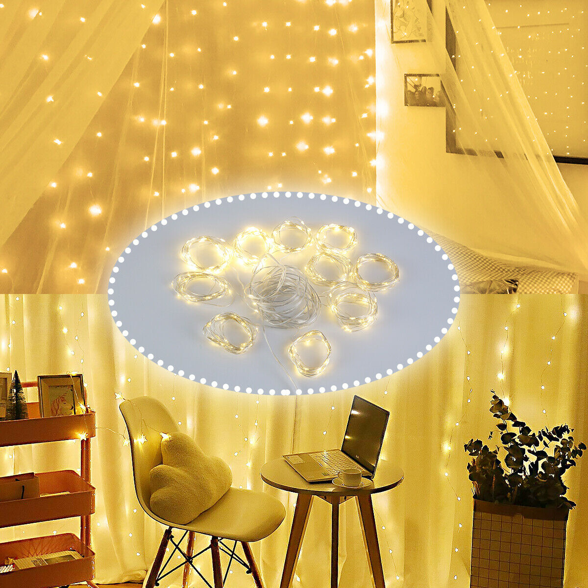 9ft x 9ft 300 LED Curtain Fairy Lights String Hanging Wall Lights
