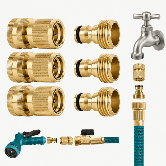 Garden Hose Quick Connector, Solid Brass 3/4 Inch GHT Thread Garden Quick Connect Kit, Male and Female No-Leak Water Hose Fittings (3 Set)