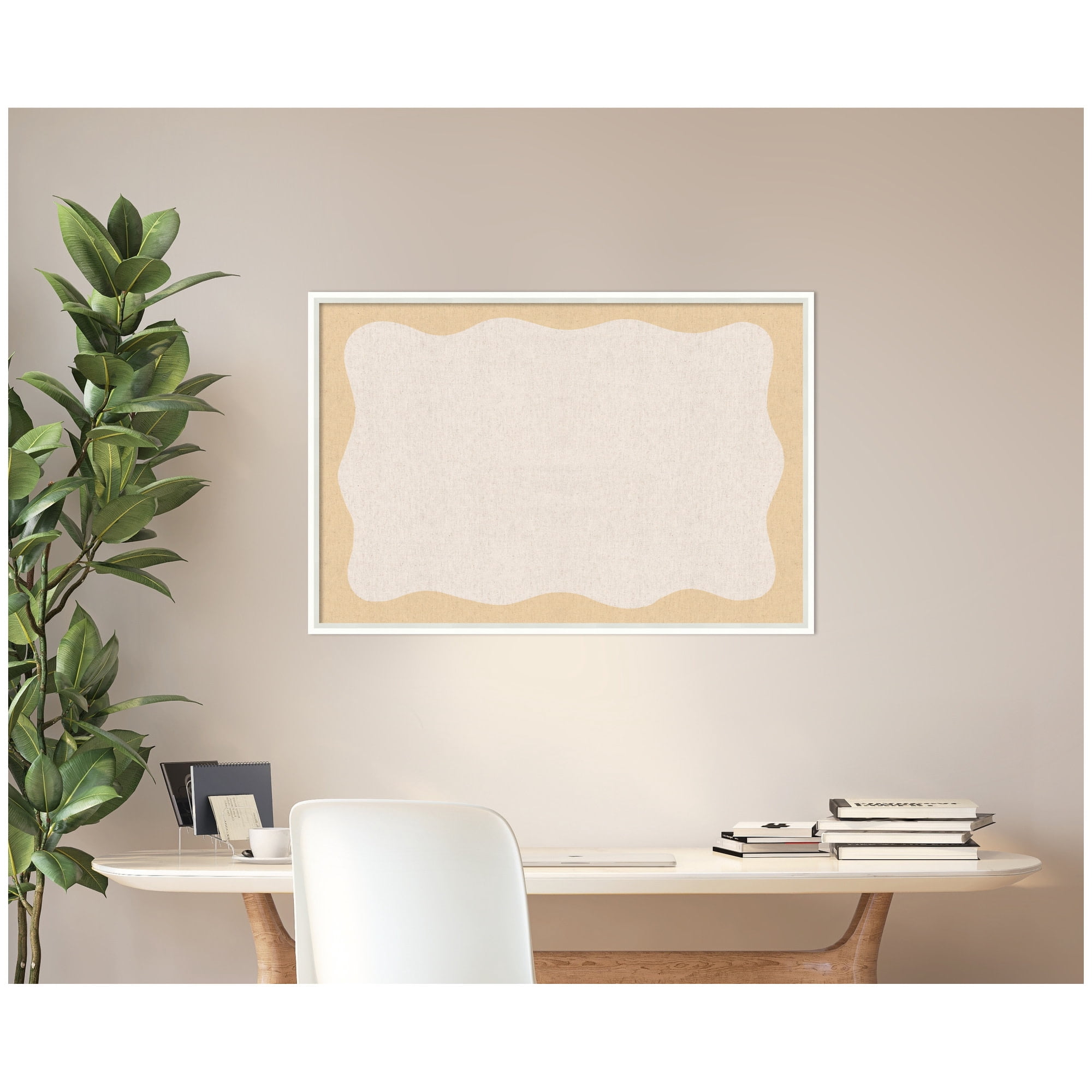 Kate and Laurel Framed Fabric Pinboard 37 x 25,  Printed Linen Modern Bulletin Board for Use as a Vision Board or Wall Organization, Lucie White Frame