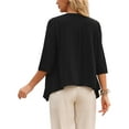 thumbnail image 3 of INSPIRE CHIC Women's Linen Cardigan Summer 2026 3/4 Sleeve Open Front Loose Cover Ups Lightweight Shrug S Black, 3 of 6