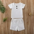 thumbnail image 3 of Baby Boy Girl 2PCS Outfits Short Sleeve Button Tee Shirt Drawstring Shorts Pants Casual Clothes Set, 3 of 9