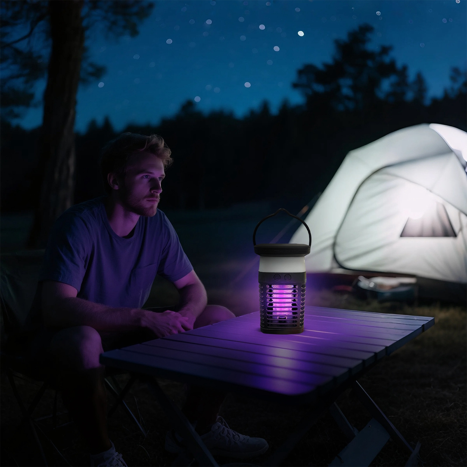 JIhuahe Mosquito Zapper Outdoor Portable - Rechargeable Electric Fly Zapper with 7 Color Light & Battery, Cordless Insect Killer for Camping, Patio, Backyard,black