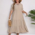thumbnail image 6 of UTSJKR Women's Tiered Maxi Dress Ruffle Short Sleeve Smocked 2024 Fashion Bow Tie Crew Neck Sundress High Waist Pleated Ruffled Hem Loose Flowy Swing Dress Khaki XXL, 6 of 7