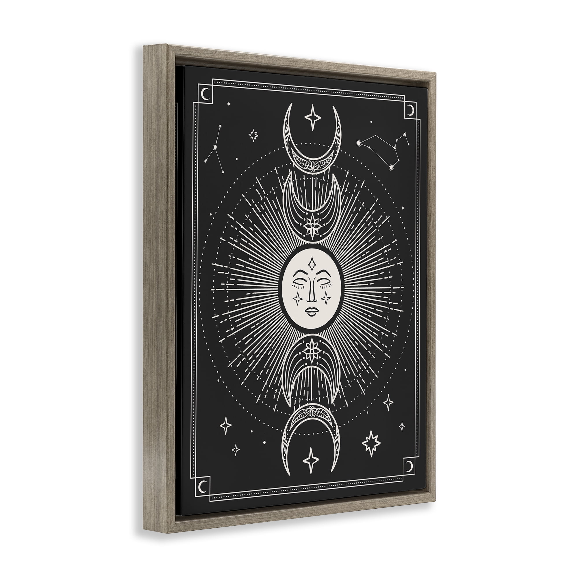 Stupell Industries Moon Cycle Pattern Astrology & Stars Painting Brown Floater Framed Canvas Art Print Wall Art, 25 x 31