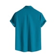 thumbnail image 3 of Huresd Mens Button Down Short Sleeve Shirt Cotton Linen Wrinkle Free Solid Color Dress Shirts Casual Shirts Pocket Turquoise M, 3 of 4