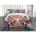 thumbnail image 3 of Ambesonne Lake Quilted Bedspread Set 3 Pcs, Pure Wild Mountains Feathers, King Size, Pink Peach and Teal, 3 of 5