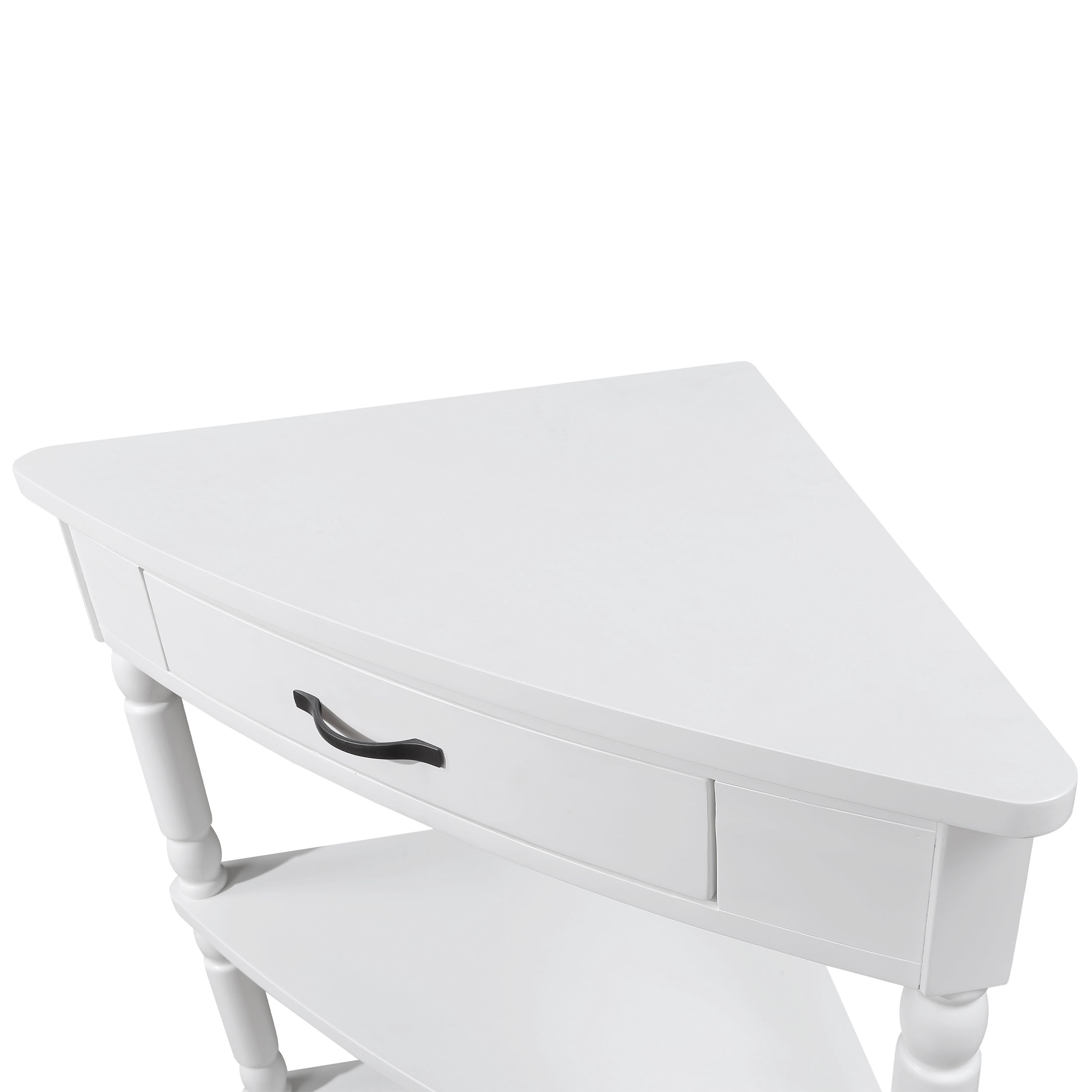PORKISS Small Triangle Corner Table, End Table Side Table with 1 Drawer Solid Wood Legs, Console Table for Small Spaces/ Living Room, White #1
