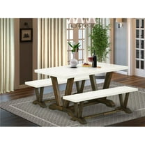 3 Piece V-Style Dining Room Table Set - Linen White & Distressed Jacobean