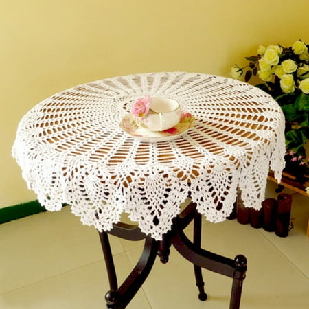 

Beechoice 80cm Round Hand Crochet Cotton Tablecloth Vintage Lace Dining Table Cover