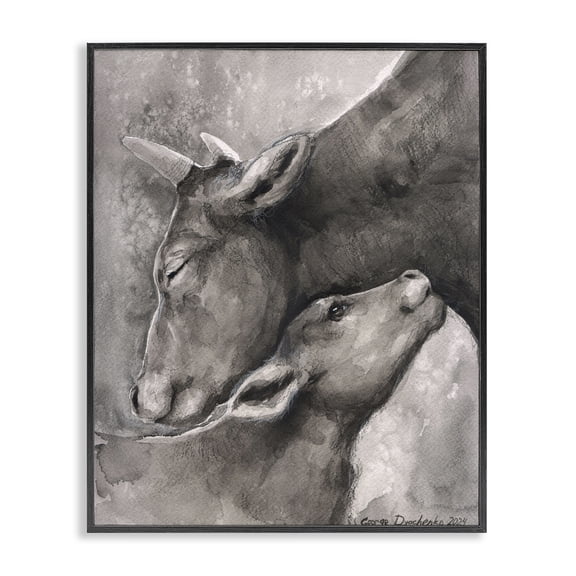 Stupell Industries Mother Cow & Calf Animals Drawing Black Framed Art Print Wall Art, 16 x 20