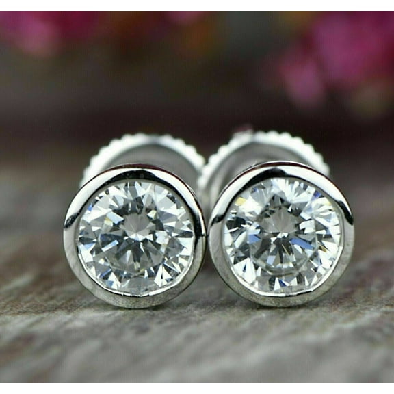 2 Ct Round Cut White Moissanite Solitaire Stud Earrings 14K White Gold Plated