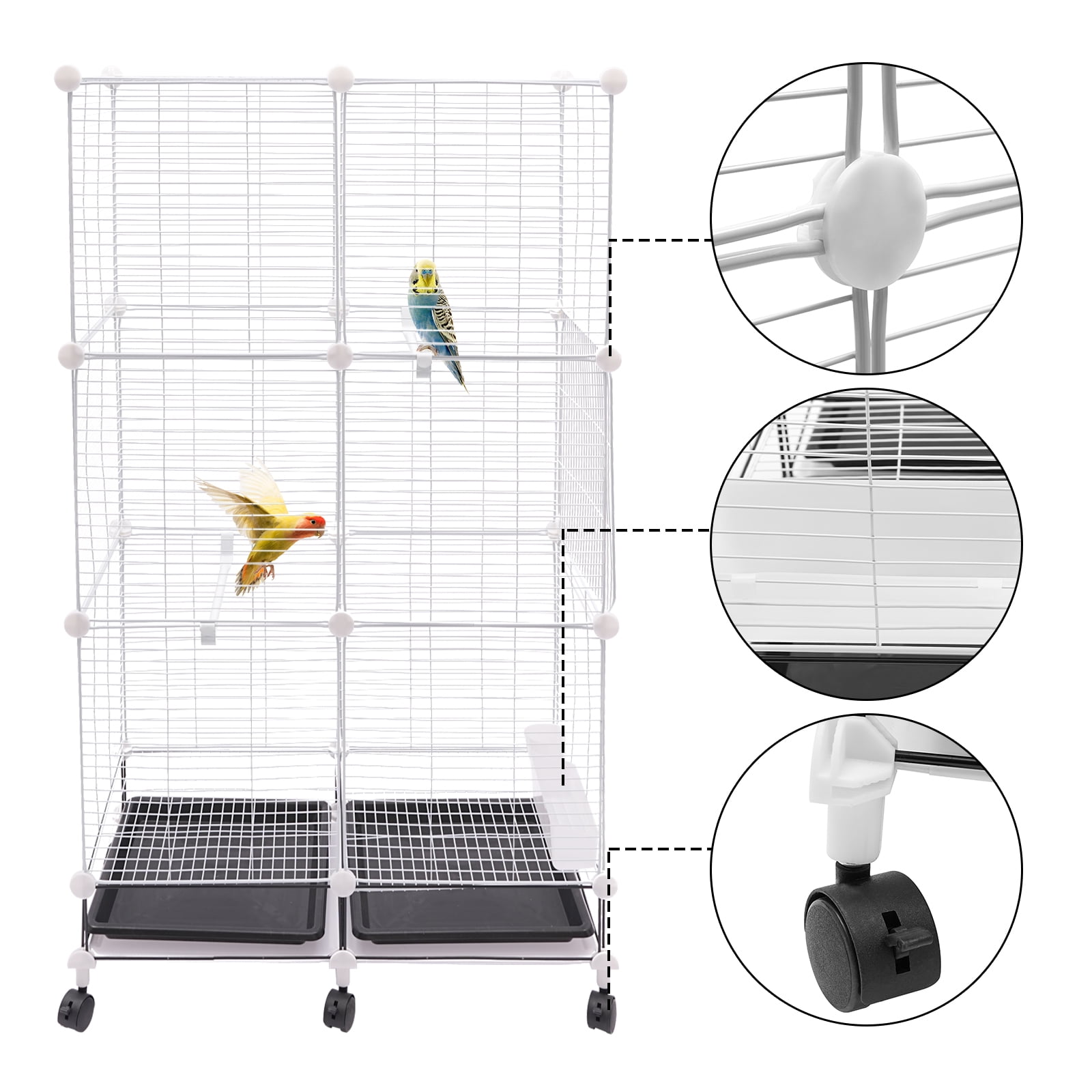 3 Tiers Freestanding Bird Cage 29.5x14.6x49.2in Bird Cage with Universal Wheels for Canaries Parrots Sparrows