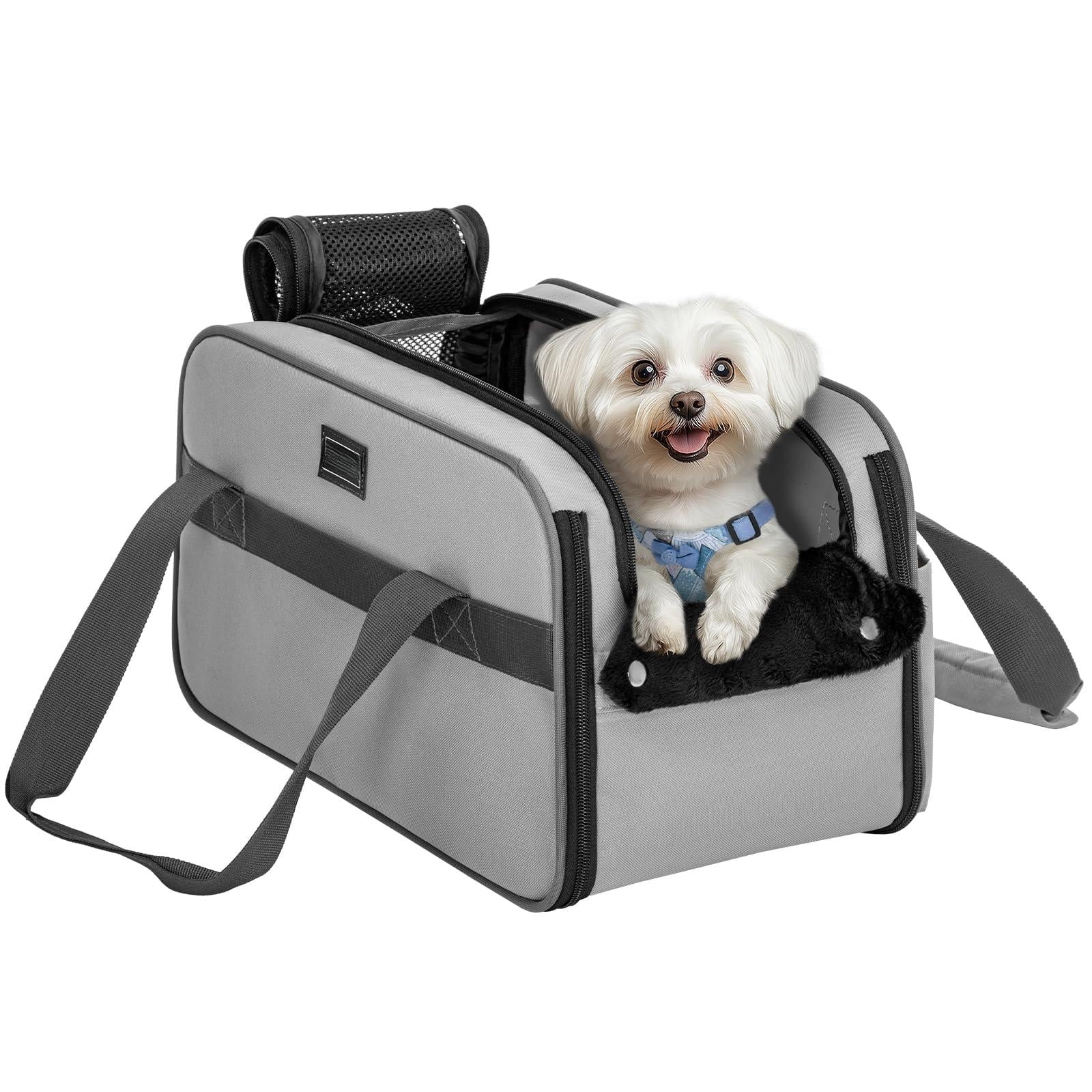 Multipurpose Console Dog Car Seat  Portable Small For Dogs Cat Carrier Pet Airline Approved With Safety Tether And Pockets (light Grey)