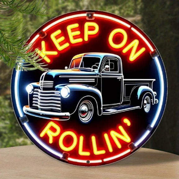 HELLOYOUNG Vintage Truck Neon Sign Keep Rolling Quote Decorative LED Light for Home Bar Coffee Shop Beach Villa Wall Art