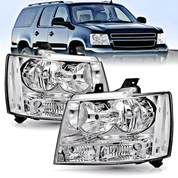 For 2007-2014 Chevy Avalanche Chevrolet Suburban Tahoe Chrome Headlights 07-14