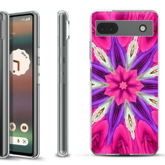 Slim-Fit Gel TPU Phone Case for Google Pixel 6a, by OneToughShield ® - Kaleidoscope Rose