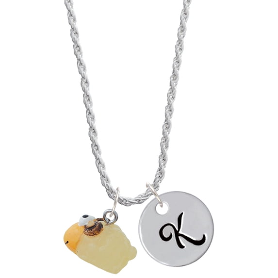 Delight Jewelry Resin Ram Silvertone Script Initial Disc - K - Charm Necklace, 20"+3"