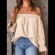 thumbnail image 5 of Blusa Informal Holgada de con Hombros Descubiertos y Volantes de Larga para Mujer. Albaricoque L, 5 of 7
