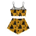 thumbnail image 5 of WTOBBY Women's Retro Floral Halloween Pajama Set Sleeveless Vest with Adjustable Straps & Matching Shorts Breathable Sleepwear Two-Piece Set for Women Lounge Wear,Gold S, 5 of 5