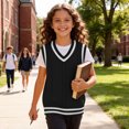thumbnail image 6 of hengsof Girls V Neck Comfort Knitted Sleeveless Pullover Sweater Vest Spring Fall Thin Casual Kids Uniform Vest, 6 of 8