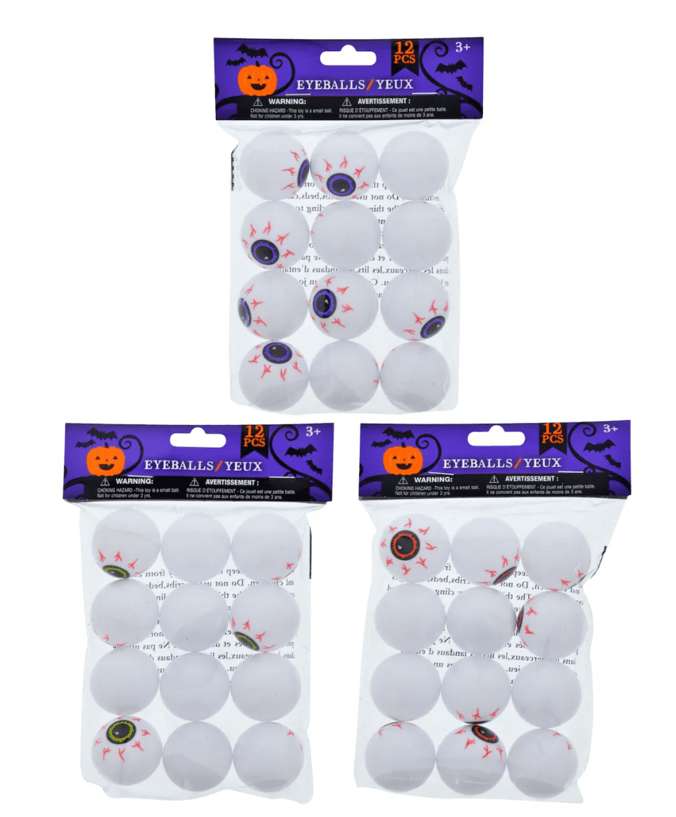 12 Plastic Ping Pong Eyeballs Creepy Halloween, 12ct Packs (3 packs