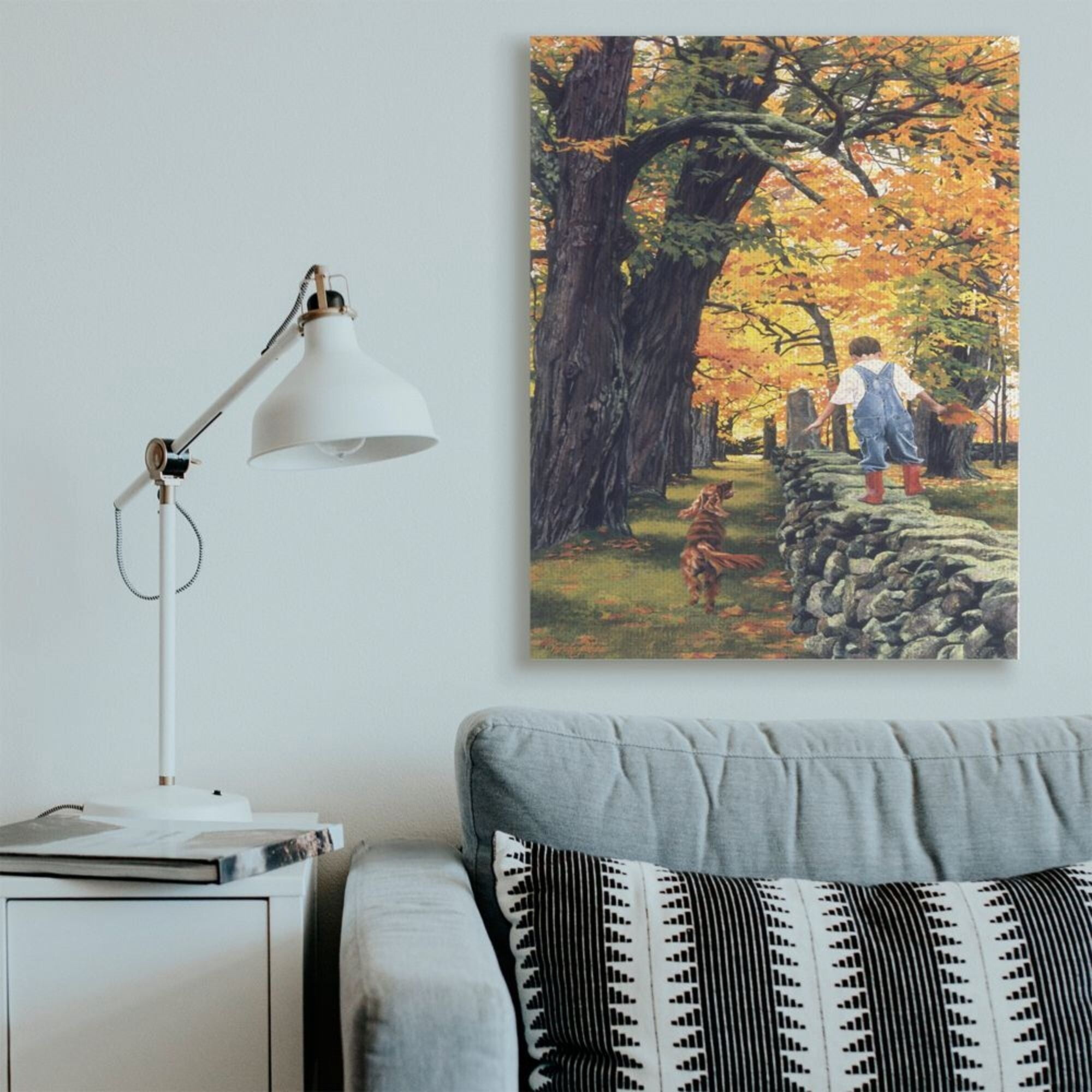 Stupell Industries Boy Walking on Stone Wall with Dog Design by Heide Presse, 36" x 48"
