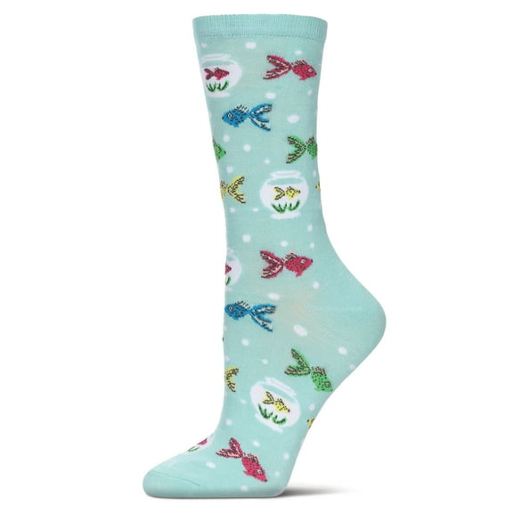 MeMoi Women's Goldfish Rayon From Bamboo Crew Socks - Womens - Female, 9-11, Aqua