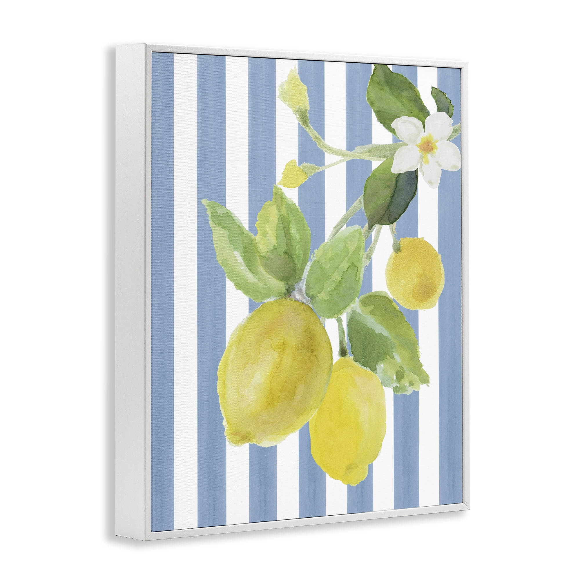 Stupell Industries Lemon Blossom on Blue Stripes White Framed Giclee Art, design by Lanie Loreth