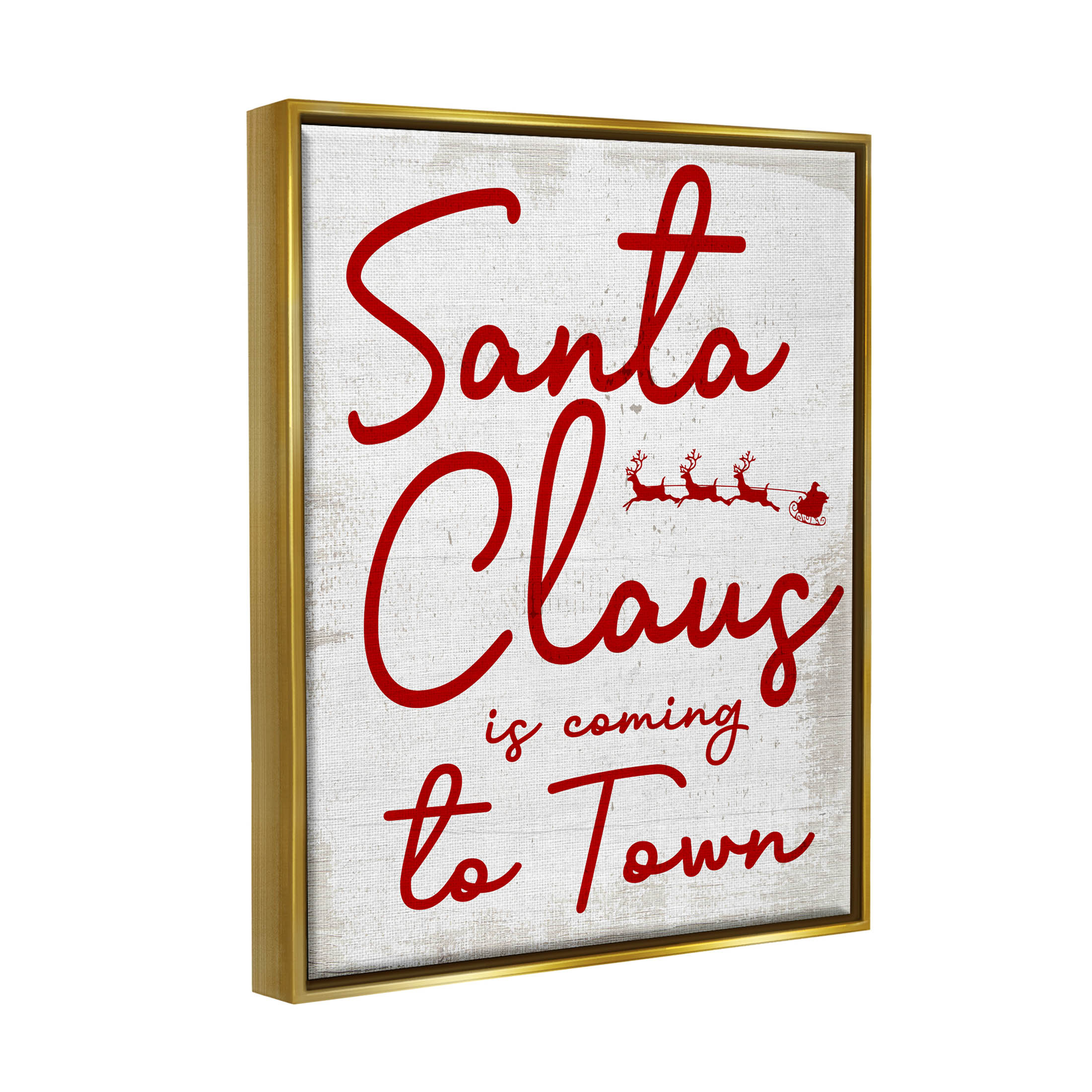 Santa Claus Coming to Town Phrase Holiday Graphic Art Metallic Gold Framed Art Print Wall Art
