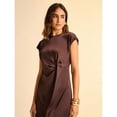 thumbnail image 5 of Brown Short Sleeve Ruched Twist Sheath Dress For Women, 5 of 7